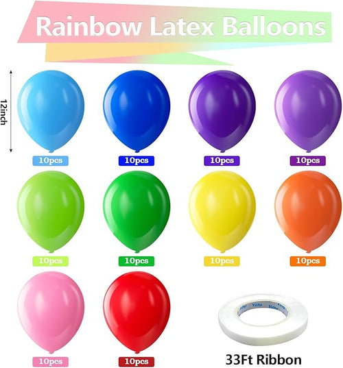 Bezente Assorted Rainbow Latex Balloons