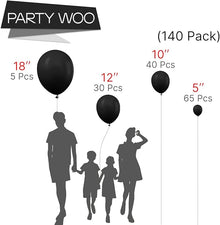 PartyWoo Black Balloons 140 pcs