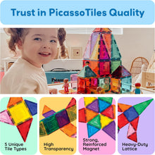 PicassoTiles 60 Piece Set 60pcs Magnet Building Tiles Clear Magnetic 3D Blocks Construction Playboards