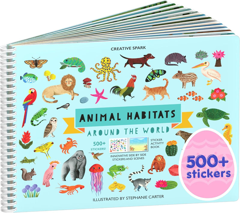 Animals Habitat 500+ Kids Sticker Book by Cupkin Toddler Airplane Travel Activity Coloring and Sticker Book