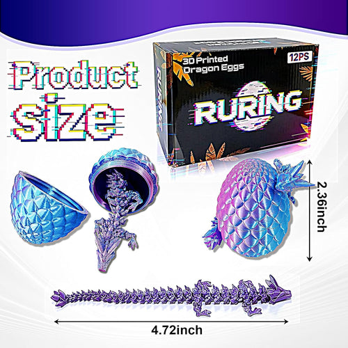 12PCS 3D Printed Dragon Eggs, Easter Basket Stuffers for Kids