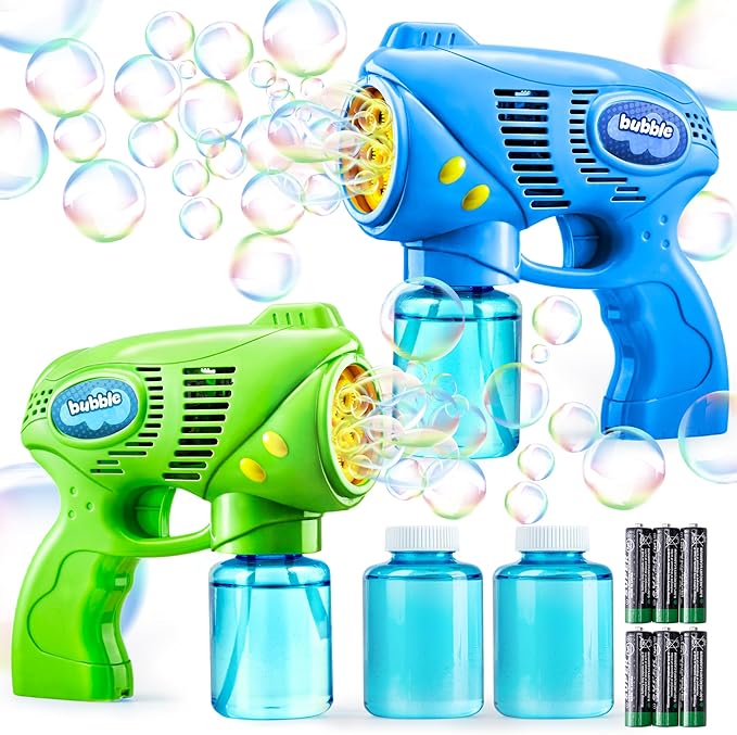 JOYIN 2 Kids Bubble Gun with 2 Bottles Refill Solution