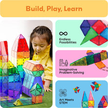 PicassoTiles 60 Piece Set 60pcs Magnet Building Tiles Clear Magnetic 3D Blocks Construction Playboards