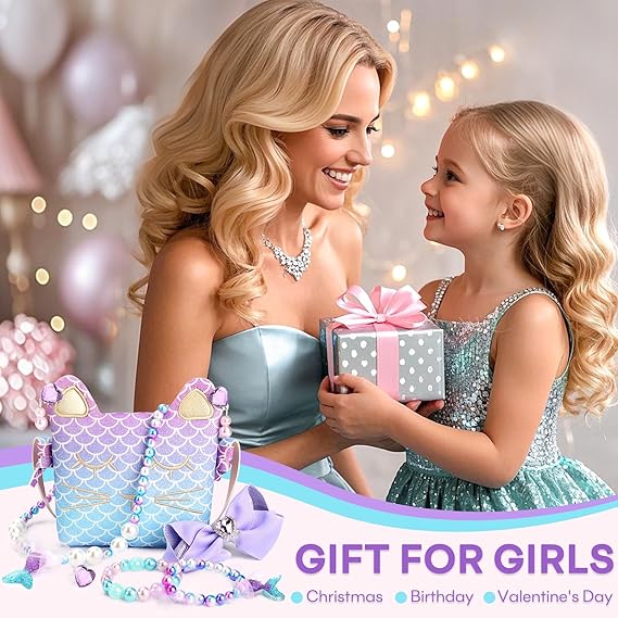 mibasies Purse for Little Girls Dress Up Jewelry Pretend Play Kids Accessories Mermaid Gifts