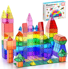 PicassoTiles 60 Piece Set 60pcs Magnet Building Tiles Clear Magnetic 3D Blocks Construction Playboards